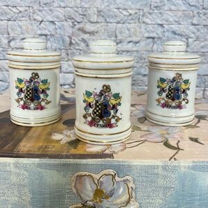 Vintage 1930s Japan Porcelain Covered Apothecary Jars with Lids Set of 3